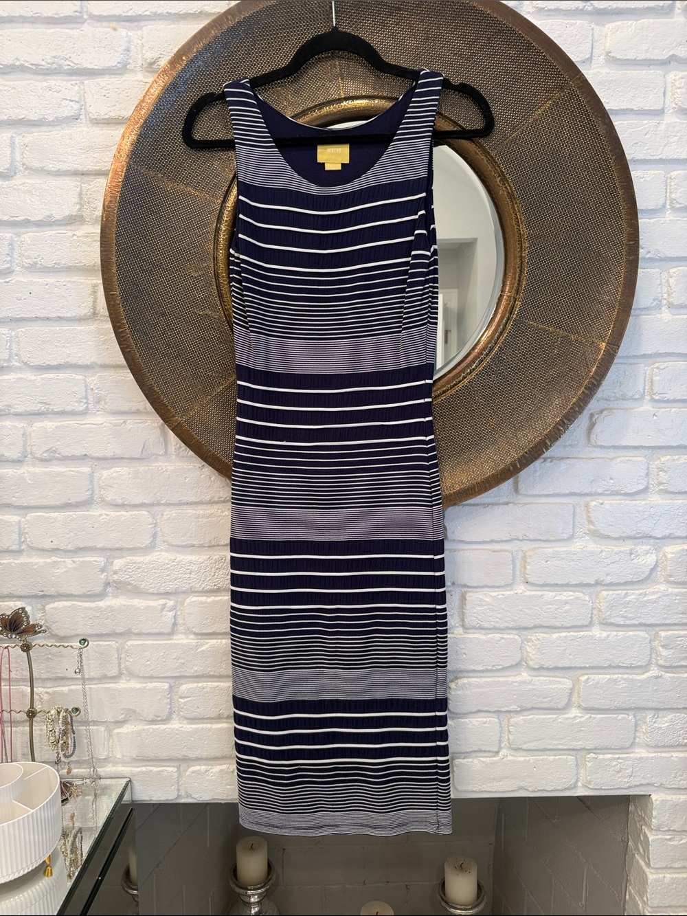 Maeve Navy and White Striped Midi Tank Dress